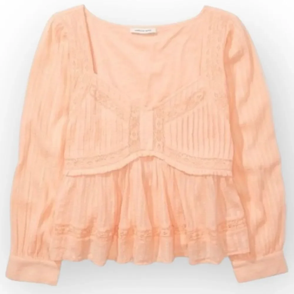 American Eagle Peachy-Pink Lace-Accented Sweetheart Neckline Babydoll Top XS